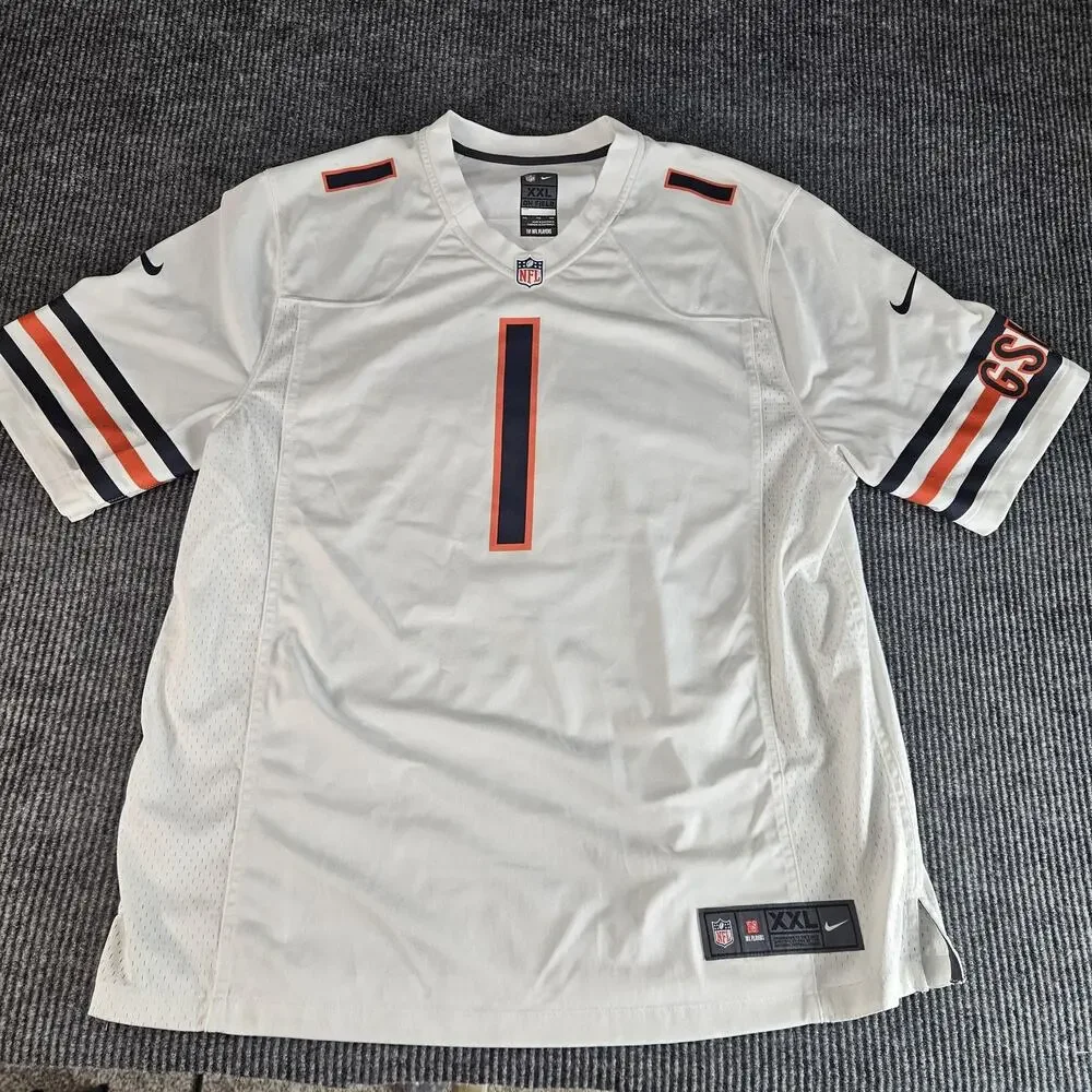 Chicago Bears Jersey Mens 2XL White NFL Football Justin Fields Nike GSH Stitched